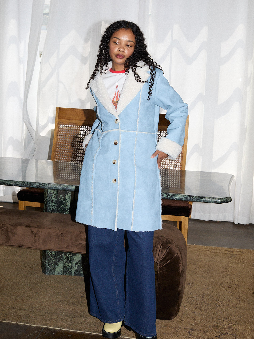 Nadia Sherpa Coat - Cloud Blue – Lisa Says Gah