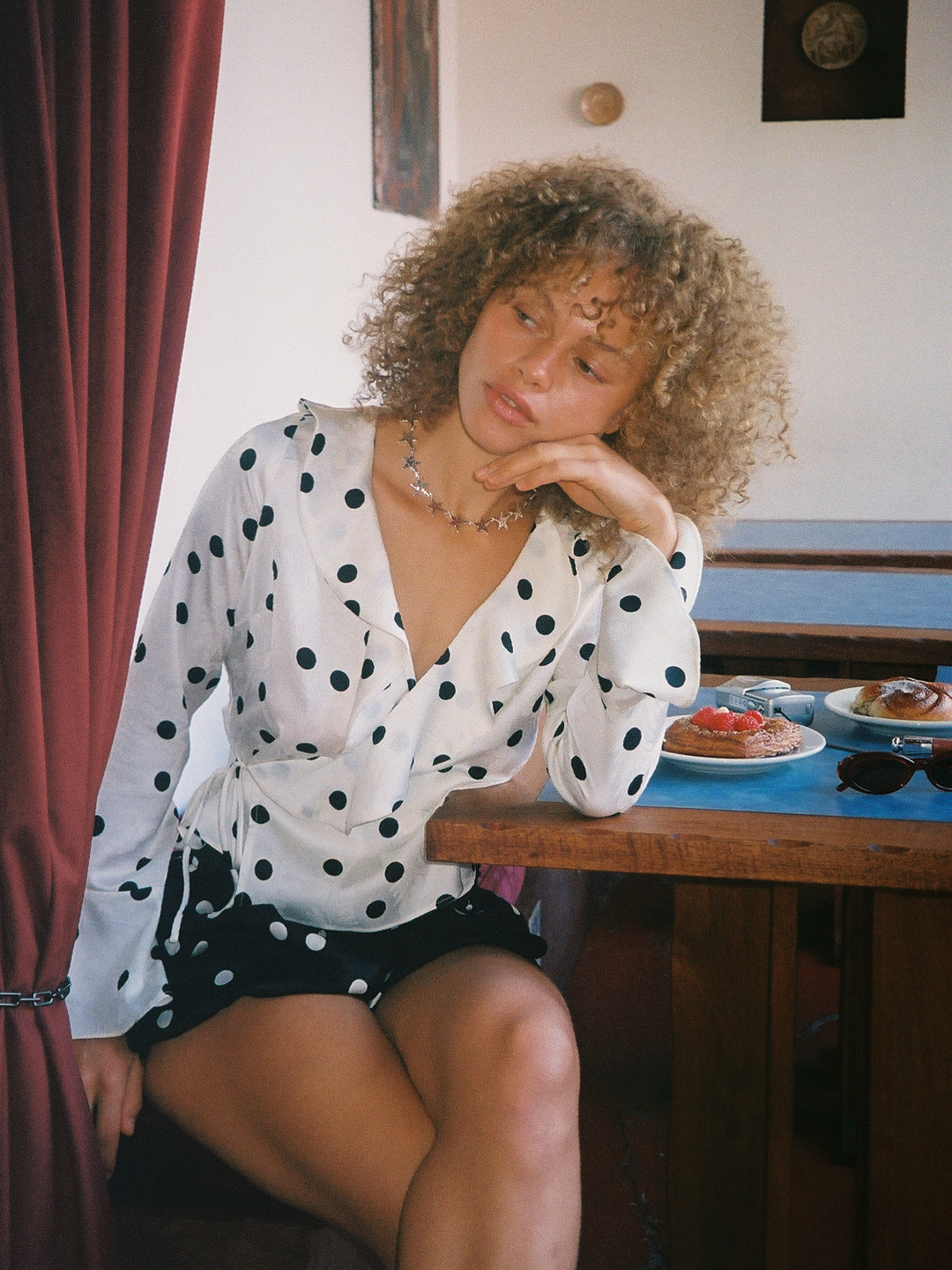 Ricki Wrap Top - White Dot