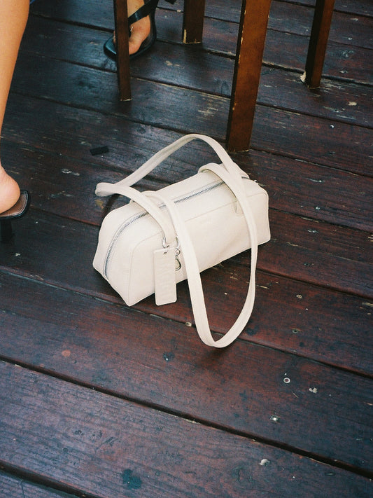 Small Recycled Leather Bowler Bag - Stone