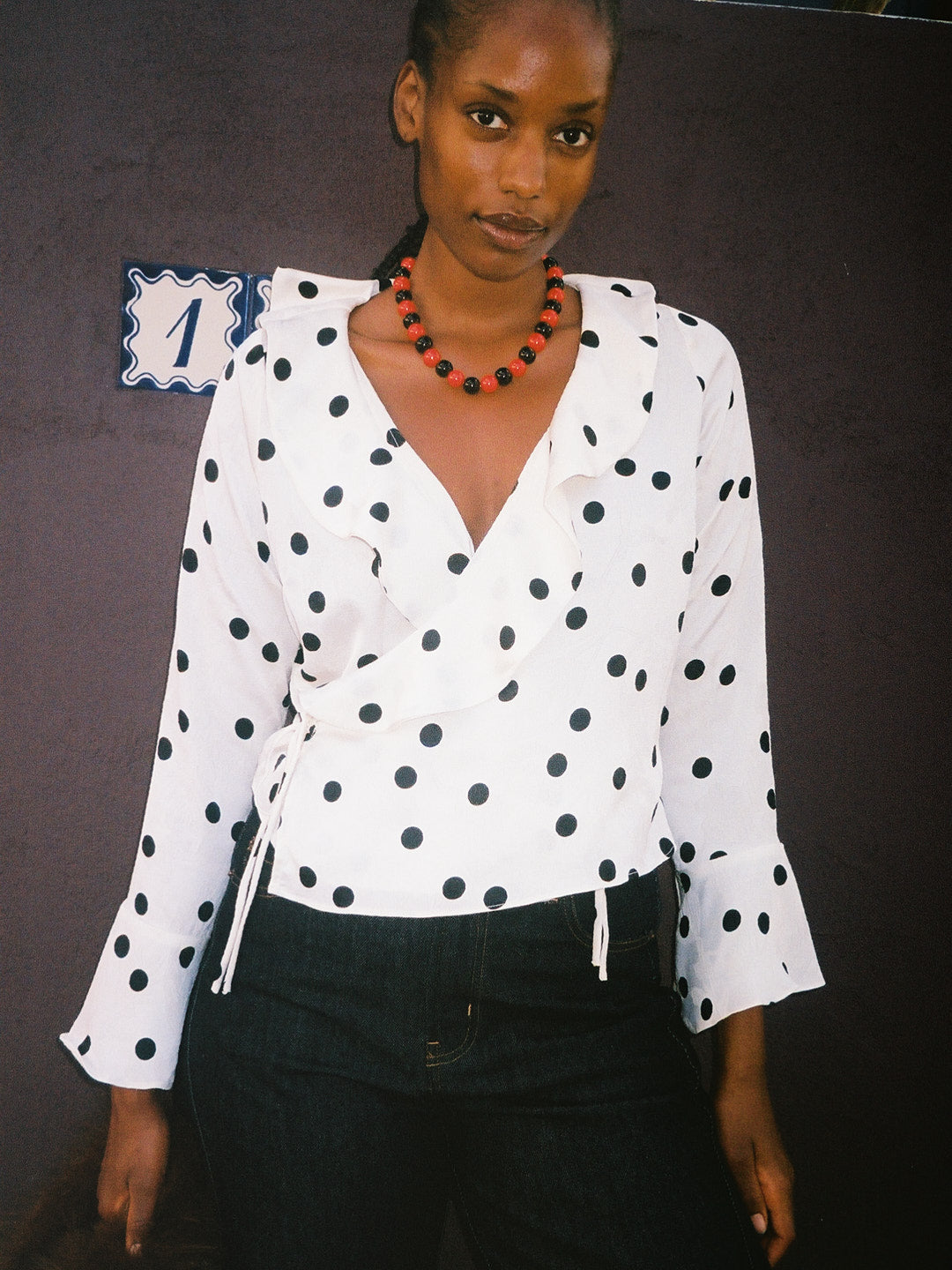 Ricki Wrap Top - White Dot