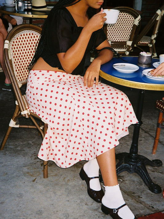 [ KIRSH ]★CHERRY SIDE POINT DENIM SKIRT KIRSH ]☆CHERRY SIDE POINT DENIM SKIRT