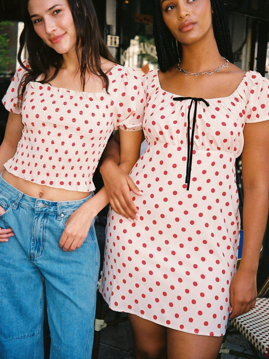 Toni Smocked Puff Sleeve Top - Scarlett Dot