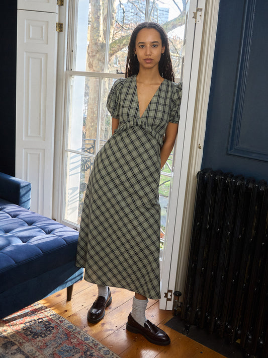 Emma Dress - Moss Plaid