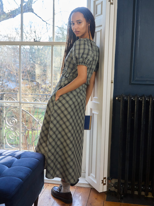 Emma Dress - Moss Plaid