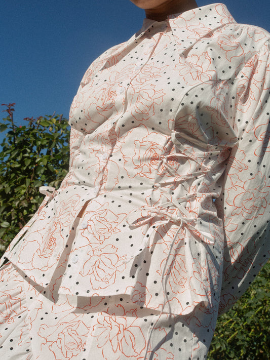 Jasper Button Up - Rose Dot White