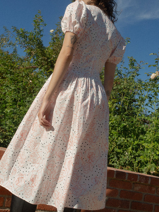 Elizabeth Dress - Rose White Dot