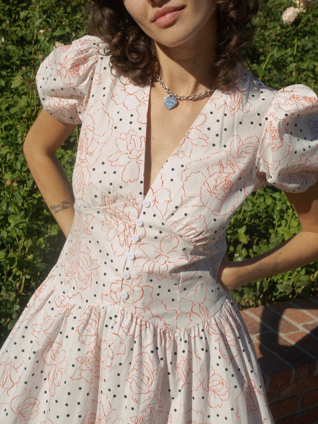 Elizabeth Dress - Rose White Dot