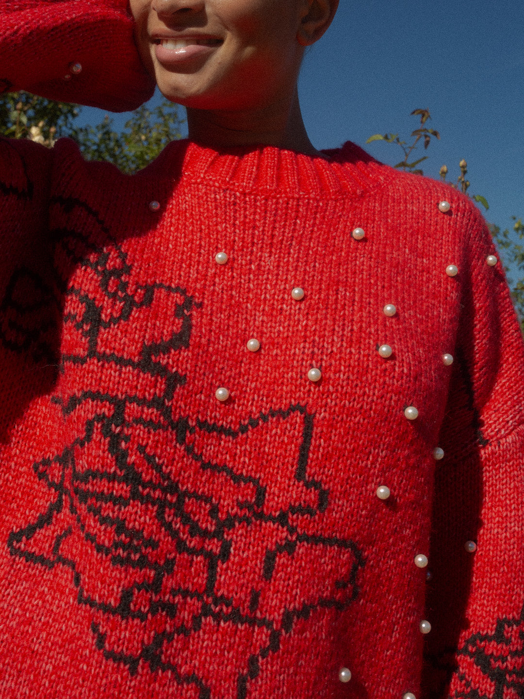 Iris Pearl Sweater - Rose Dot Red