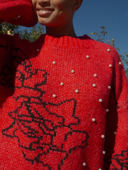 Iris Pearl Sweater - Rose Dot Red