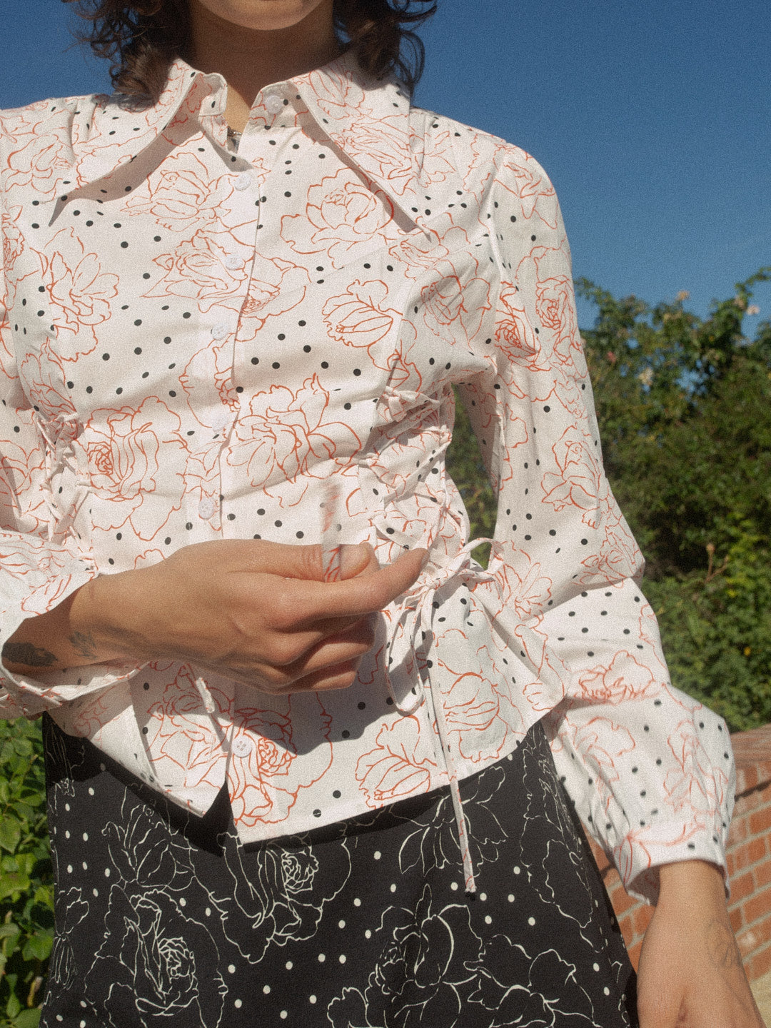 Jasper Button Up - Rose Dot White