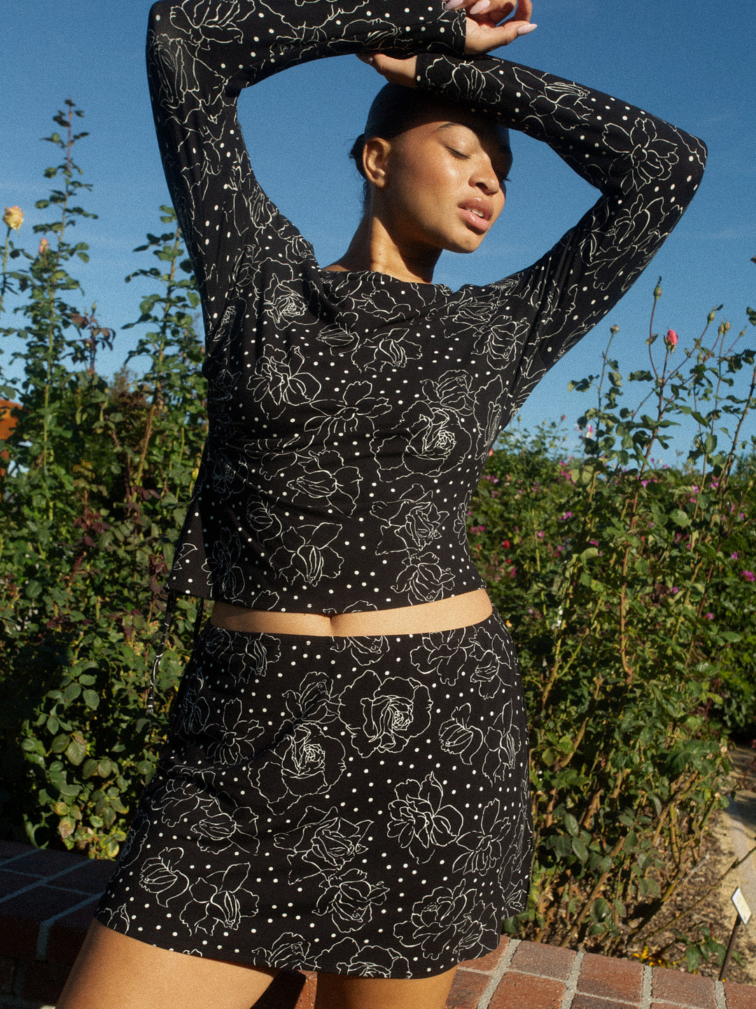 Emma Long Sleeve Top - Rose Dot Black