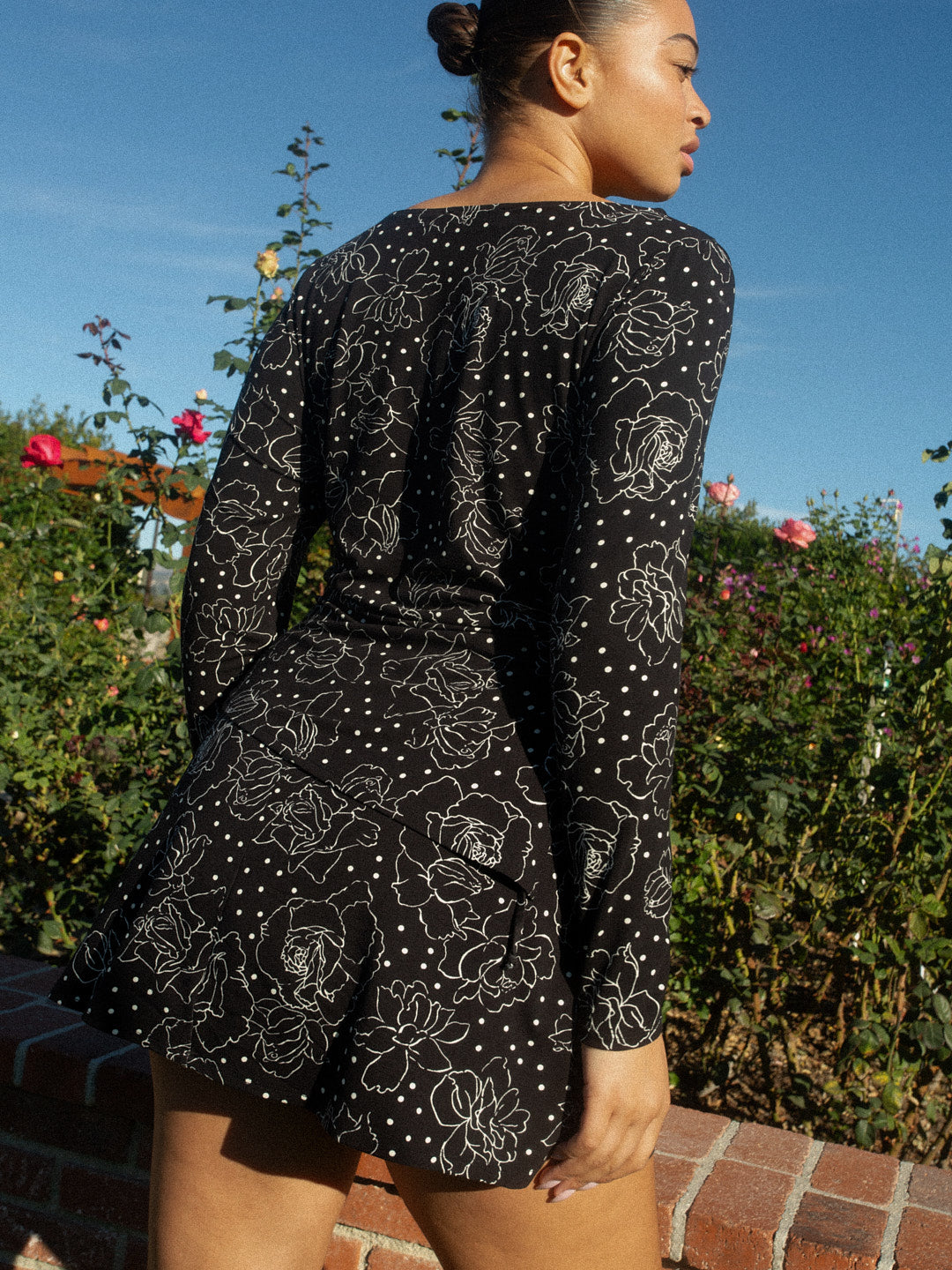 Emma Long Sleeve Top - Rose Dot Black