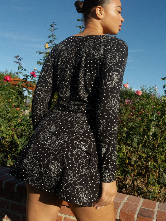 Emma Long Sleeve Top - Rose Dot Black