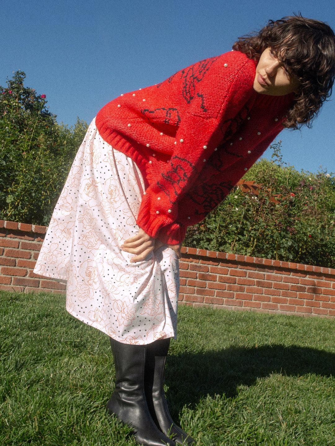 Iris Pearl Sweater - Rose Dot Red