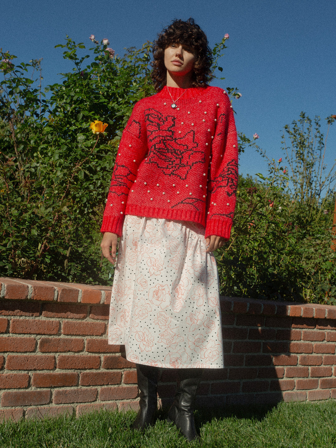 Iris Pearl Sweater - Rose Dot Red