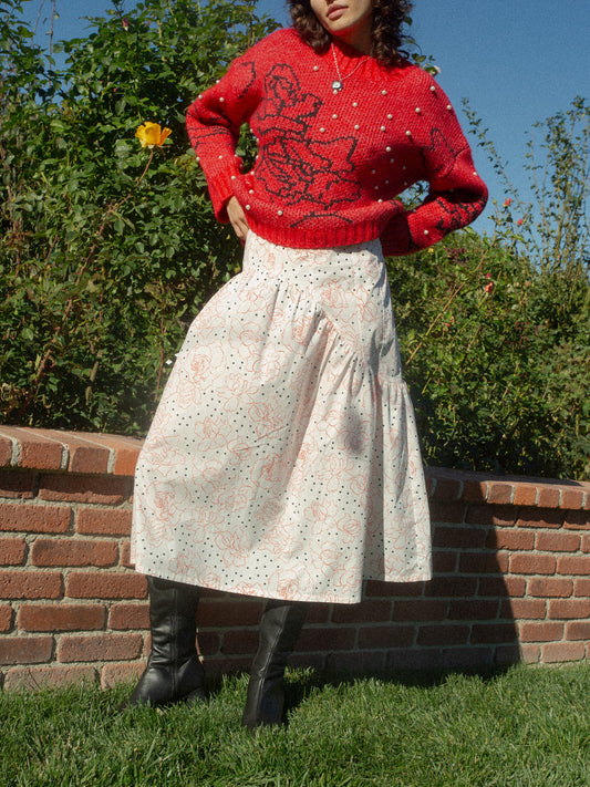 Maeve Midi Skirt - Rose Dot White