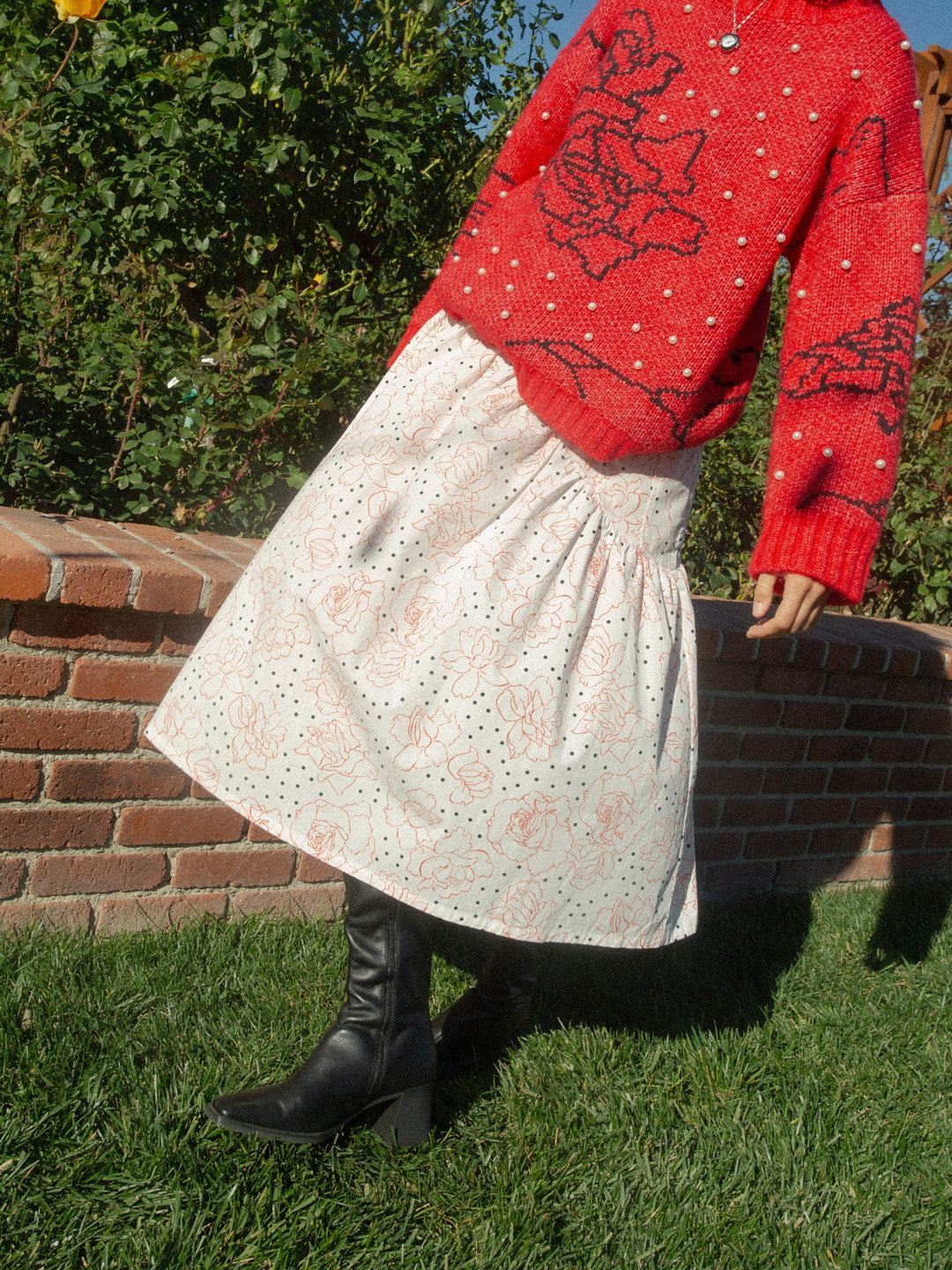 Maeve Midi Skirt - Rose Dot White