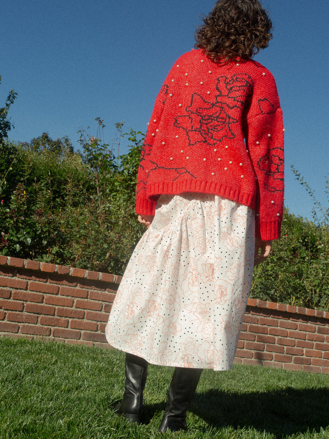 Maeve Midi Skirt - Rose Dot White