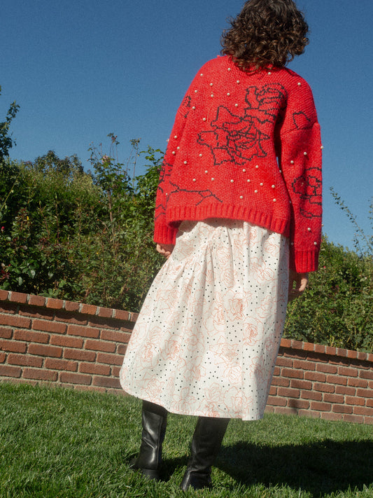 Maeve Midi Skirt - Rose Dot White