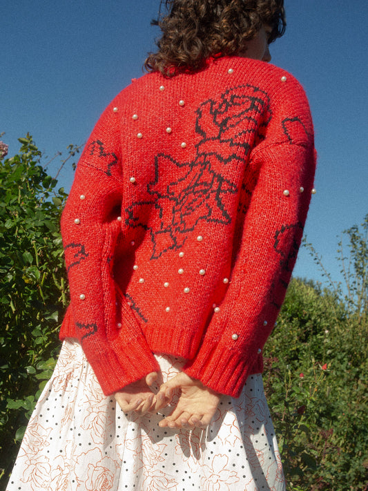 Iris Pearl Sweater - Rose Dot Red