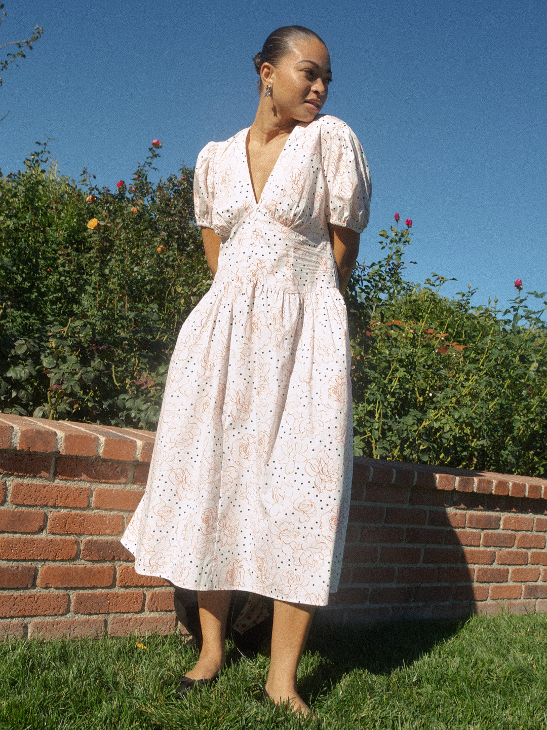Elizabeth Dress - Rose White Dot