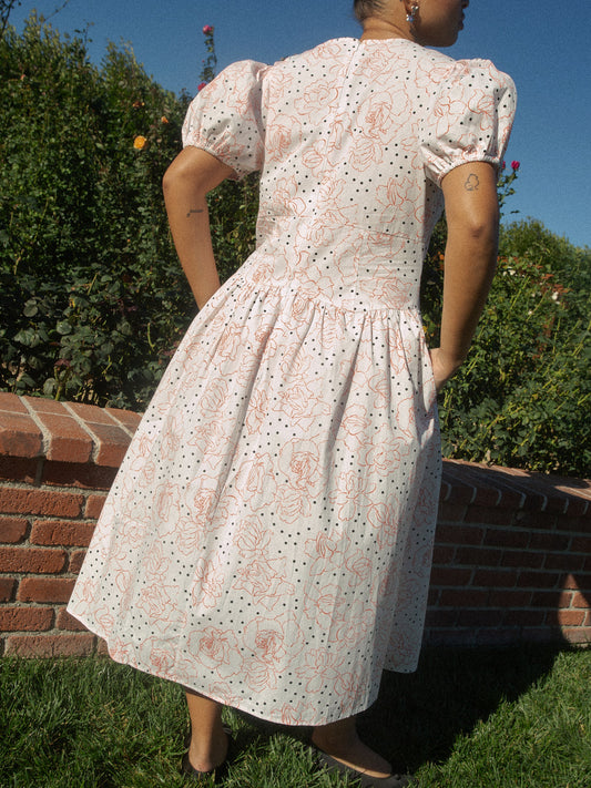 Elizabeth Dress - Rose White Dot