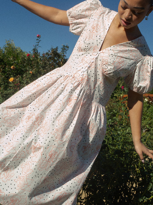 Elizabeth Dress - Rose White Dot