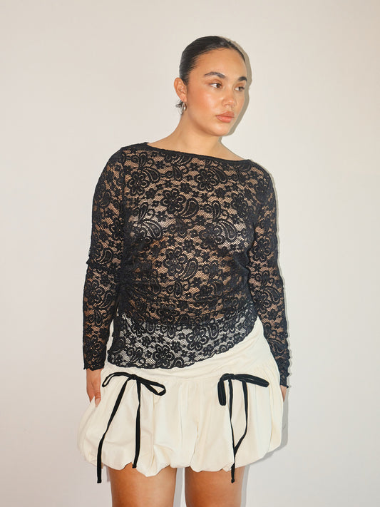 Scarlett Bubble Skirt - Vanilla Black Bows