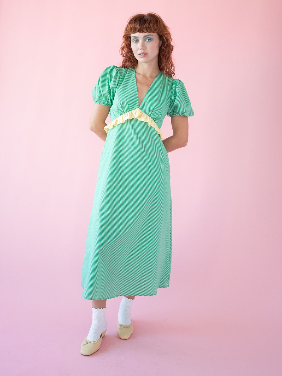 slim fit dress slacks Lisa-Mae Dress in Hampton Green | 1940s Vintage Style Shirtwaist Dress main image 0