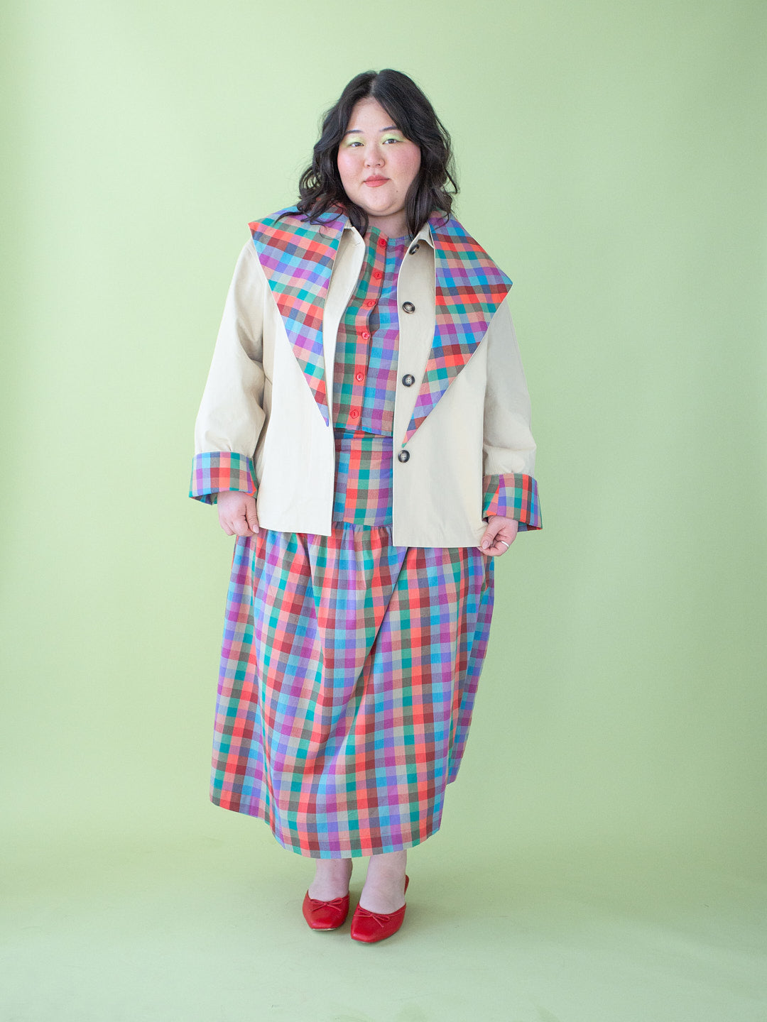 Olson Cropped Trench - Colorburst Plaid