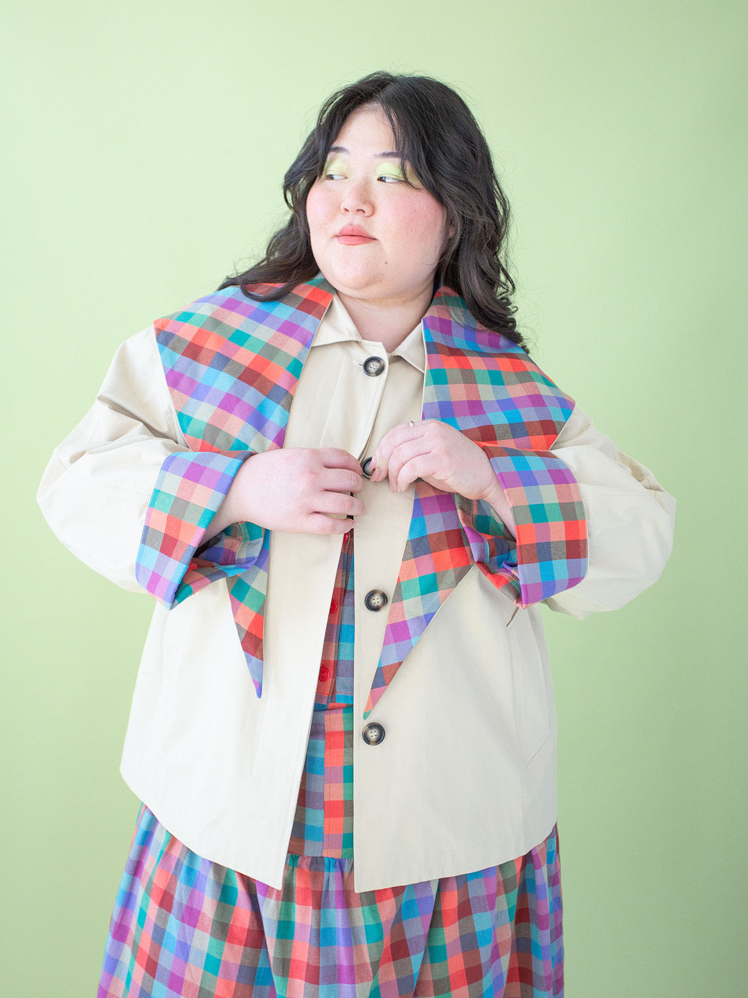 Olson Cropped Trench - Colorburst Plaid