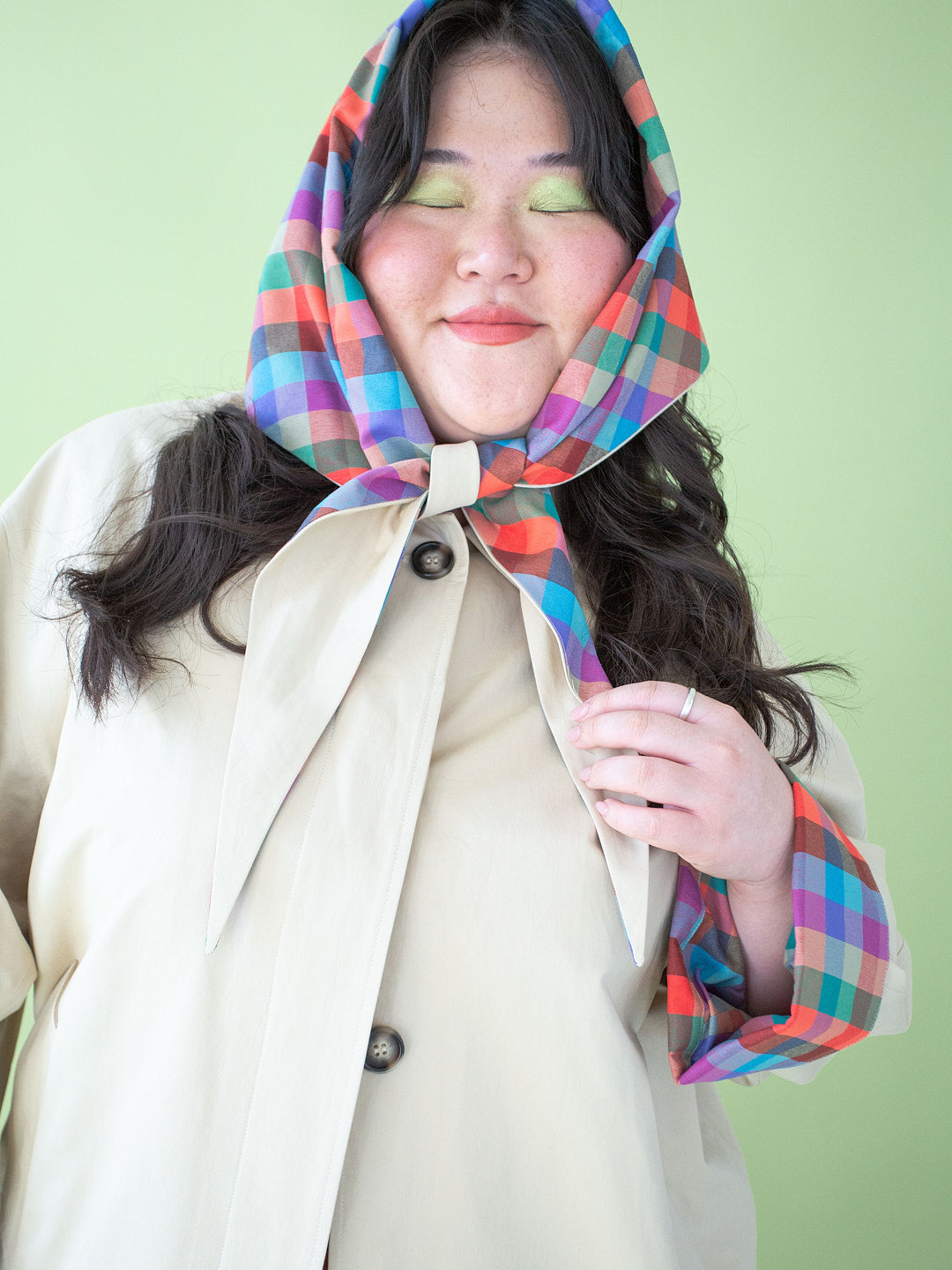 Olson Cropped Trench - Colorburst Plaid