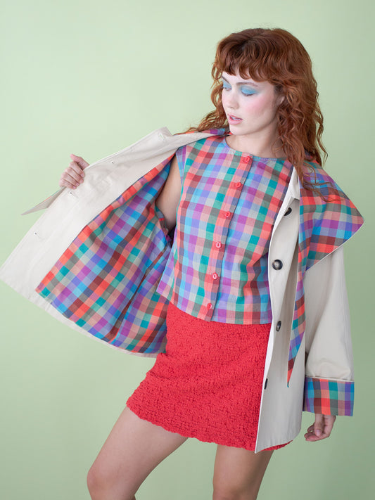 Olson Cropped Trench - Colorburst Plaid
