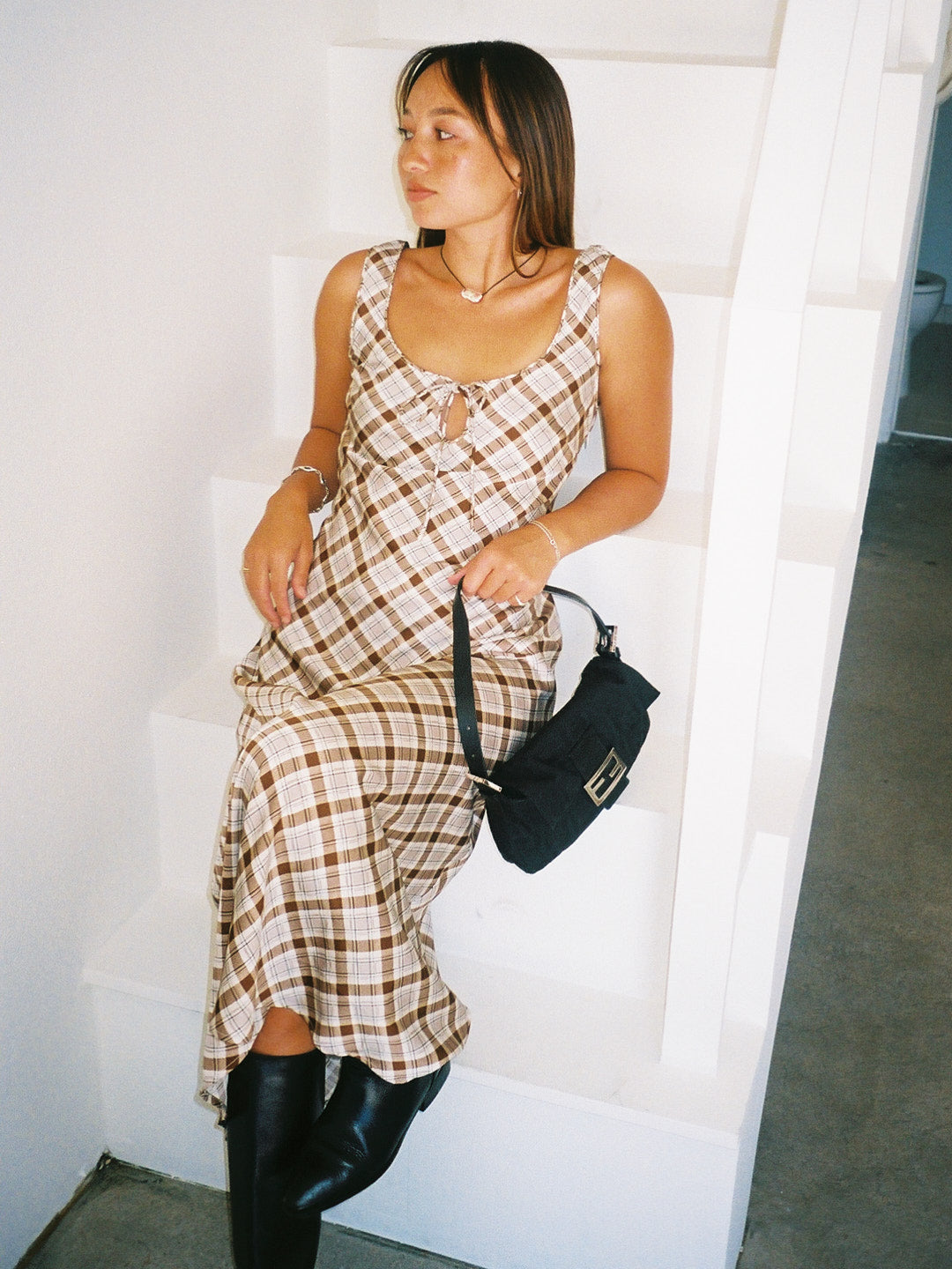 Tabitha Dress - Tan Plaid