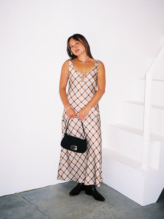 Tabitha Dress - Tan Plaid