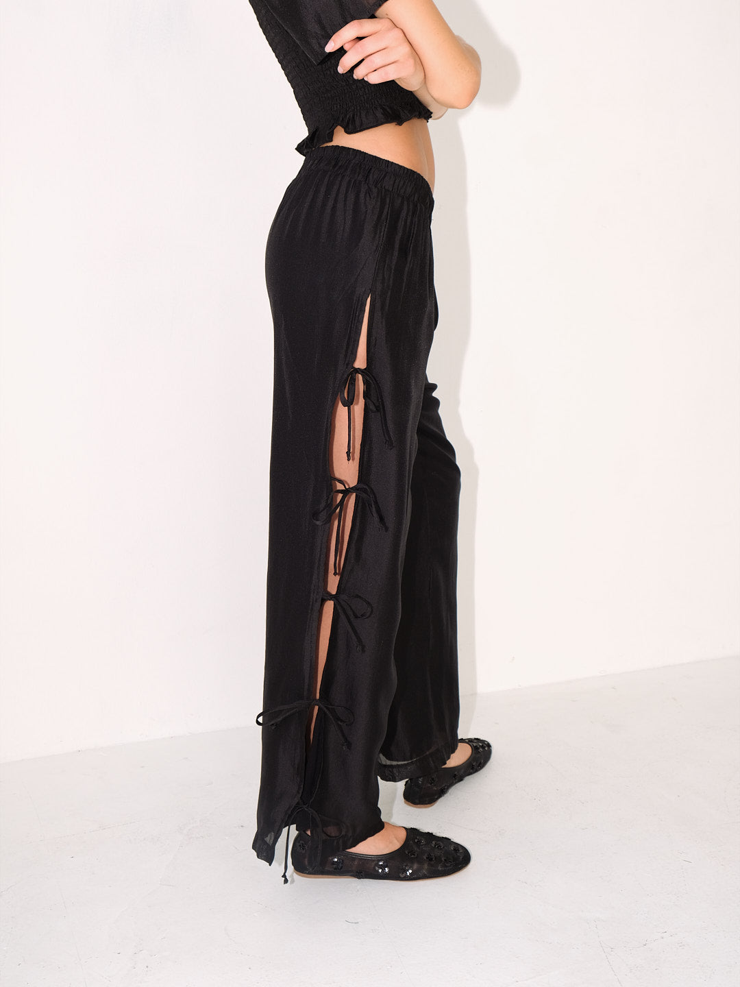 Evelyn Tie Pant - Black Organza