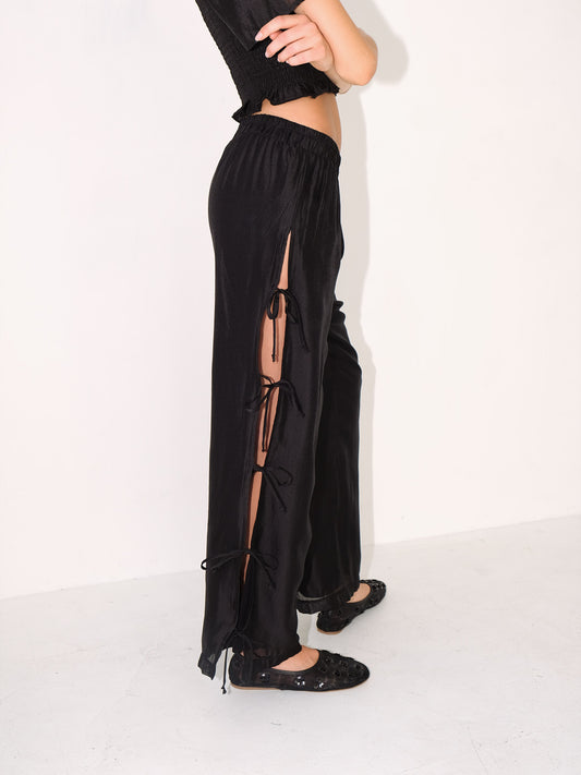 Evelyn Tie Pant - Black Organza