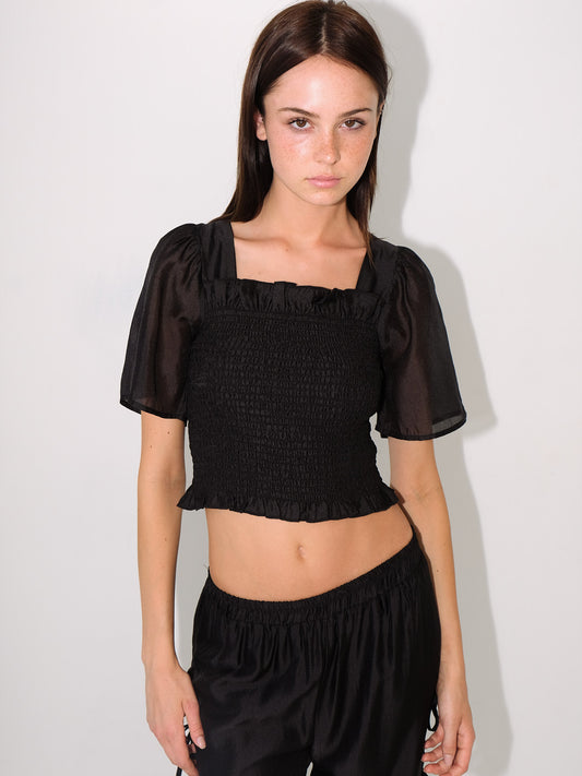 Toni Smocked Top - Black Organza