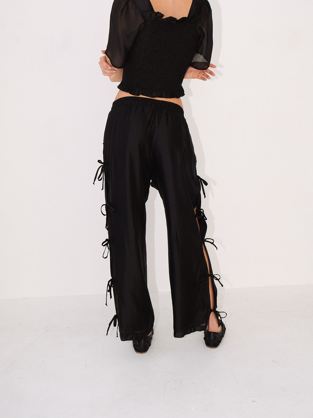 Evelyn Tie Pant - Black Organza