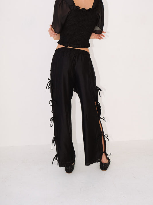 Evelyn Tie Pant - Black Organza
