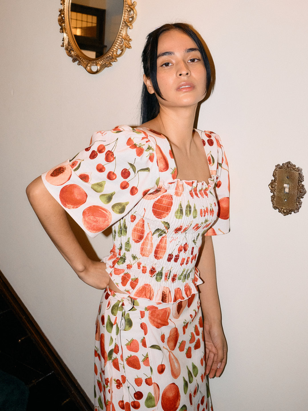 Toni Smocked Top - Fruit Print