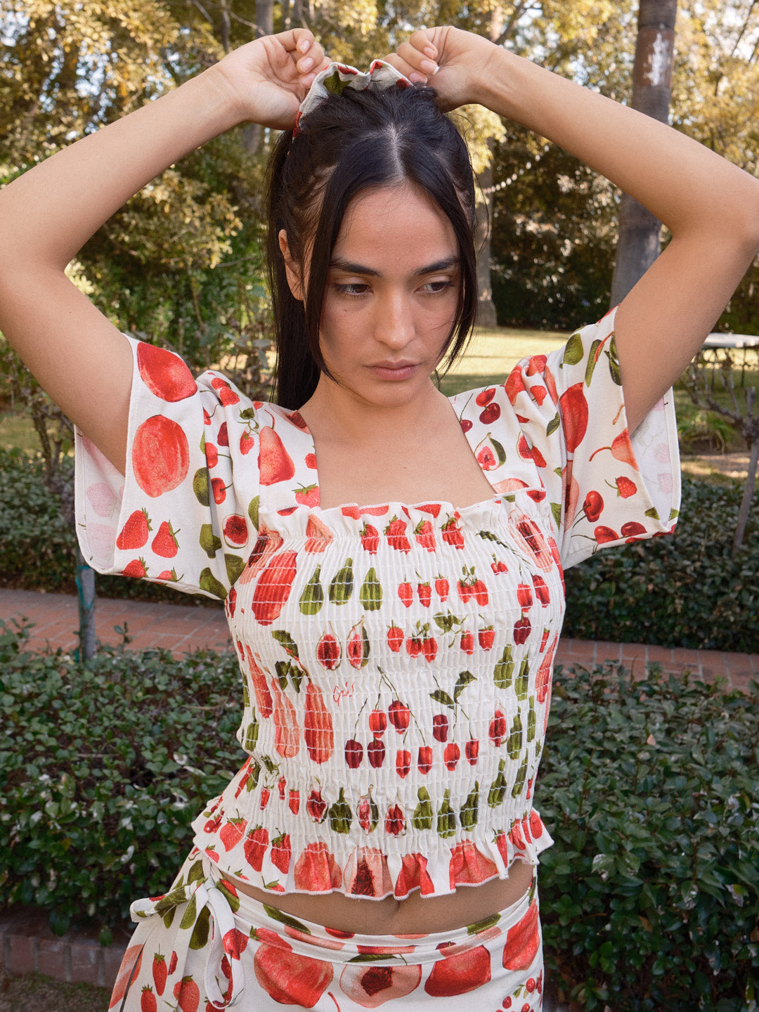 Toni Smocked Top - Fruit Print