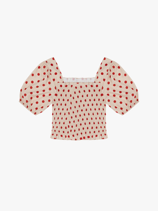 Toni Smocked Puff Sleeve Top - Scarlett Dot