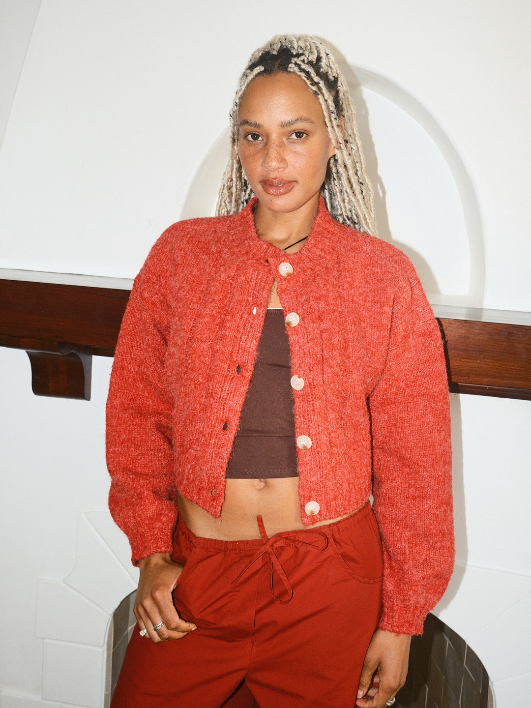 Cable Knit Cardigan - Red – Lisa Says Gah Cable Knit Cardigan - Red – Lisa Says Gah