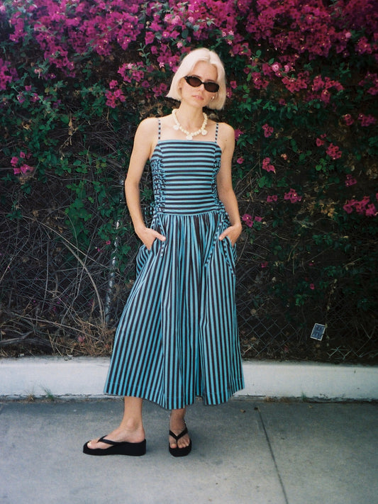 Angelina Midi Dress - Blue Chocolate Stripe