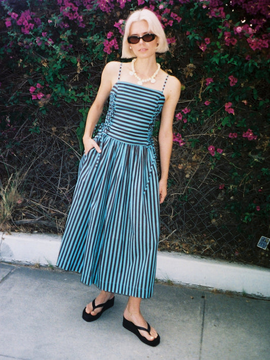 Angelina Midi Dress - Blue Chocolate Stripe