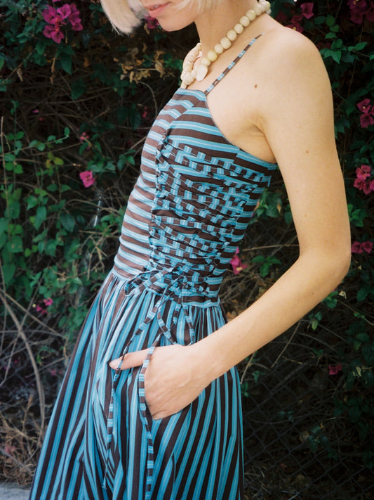 Angelina Midi Dress - Blue Chocolate Stripe