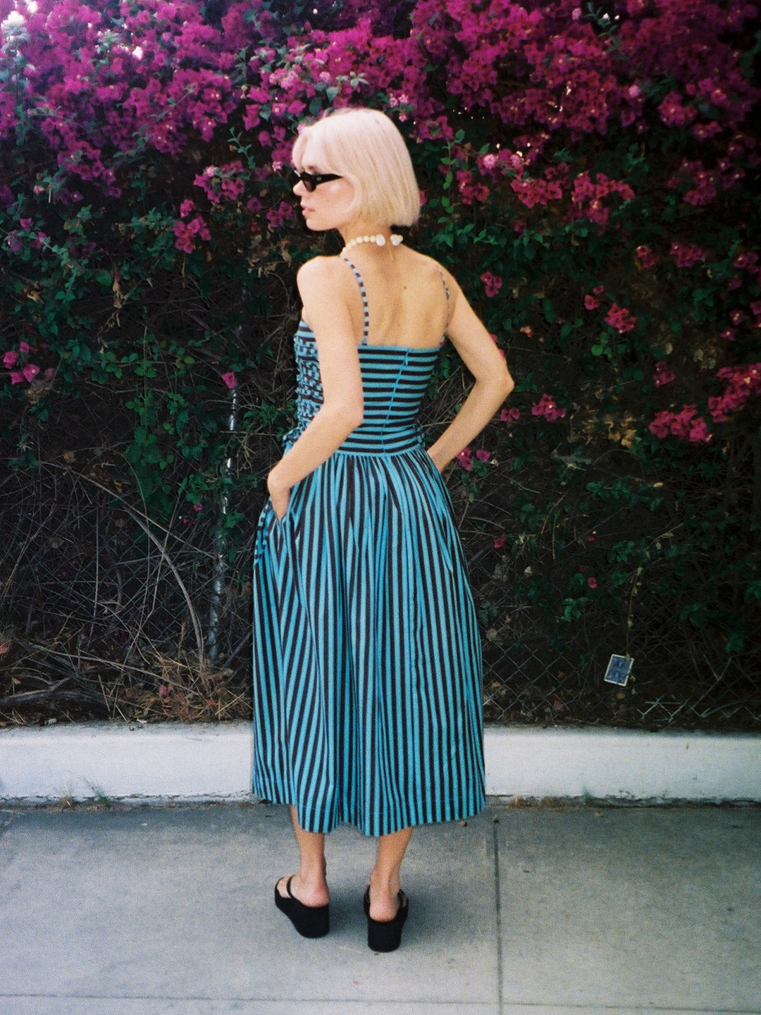 Angelina Midi Dress - Blue Chocolate Stripe