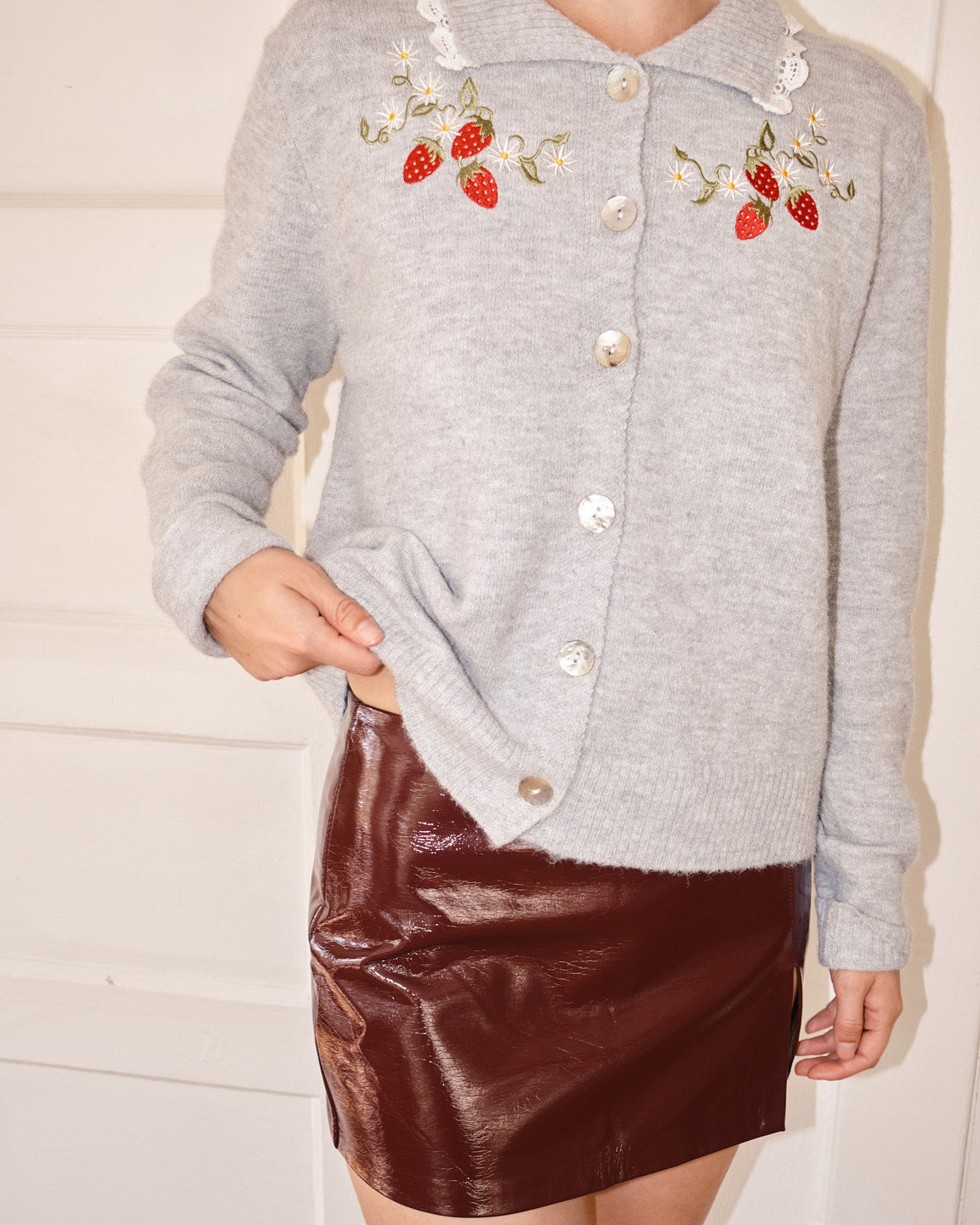 Callie Embroidered Cardigan - Strawberry Vine – Lisa Says Gah