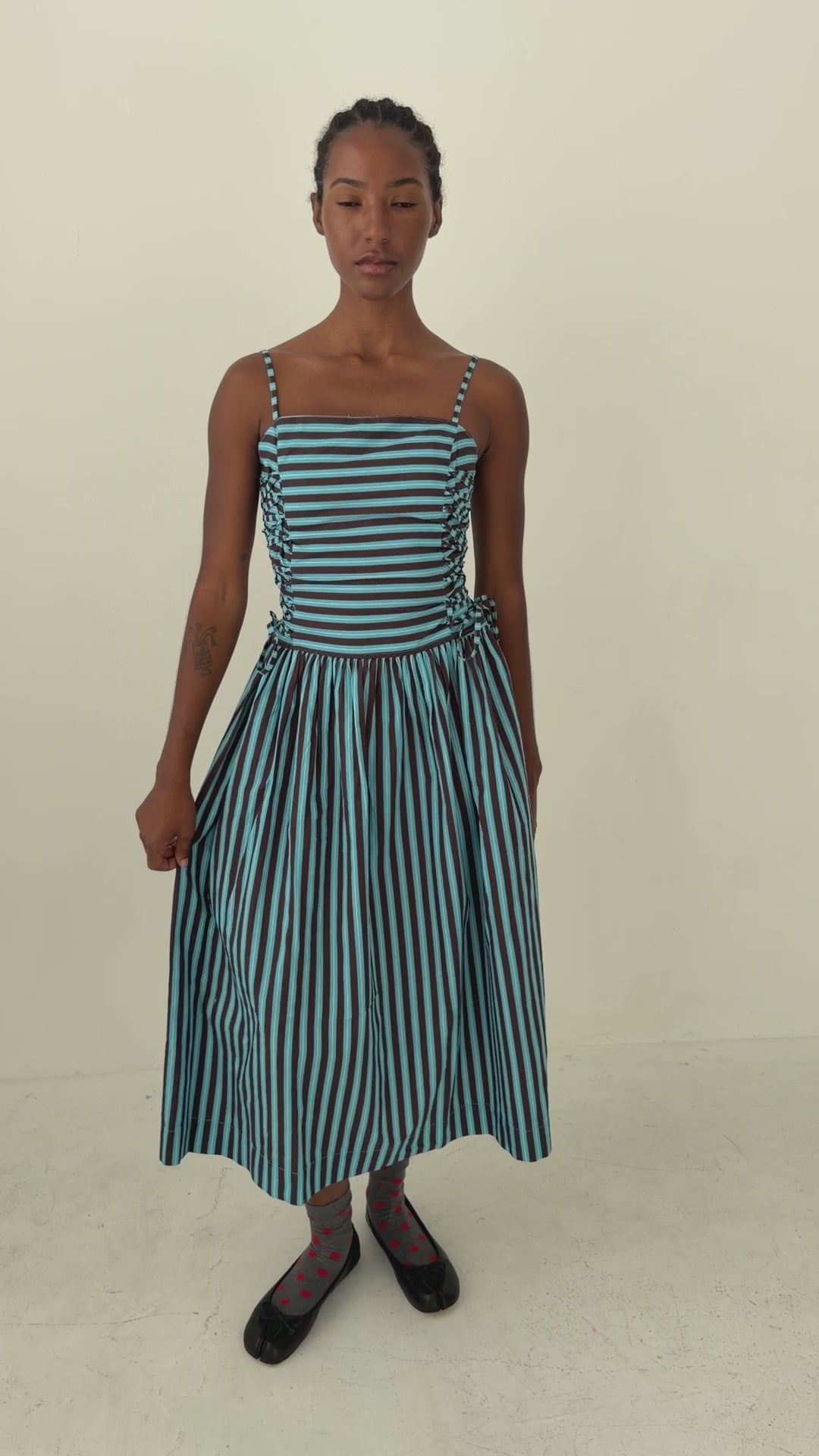 Angelina Midi Dress - Blue Chocolate Stripe – Lisa Says Gah